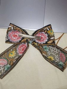 Floral Embroidered Hair Bow