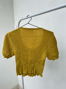 Mustard Ribbed Puff Sleeve Top