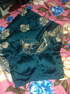 Elegant Teal &amp; Gold Embroidered Saree