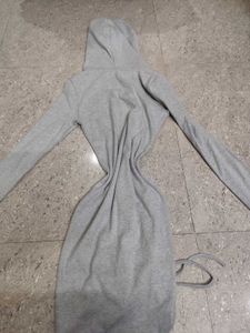 Grey Hooded Bodycon Ruched Dress