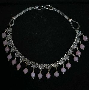 Germansilver Rose Quartz Crystal Choker Necklace