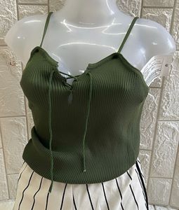 Olive Tie-Up Crop Top