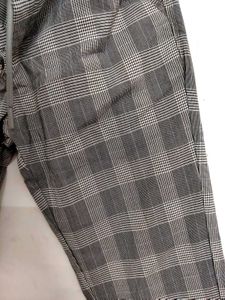 Men&#39;s Gray Plaid Slim Fit Casual Trousers