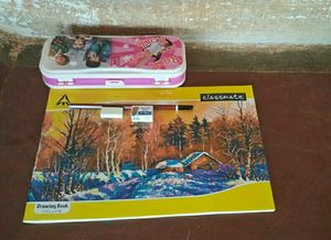 Pencils  box and drawing  note
