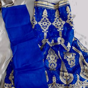 Blue Unstiched Lehenga