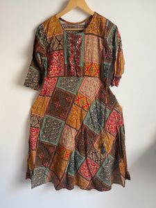 Multicoloured Cotton Kurtha With Mirrors