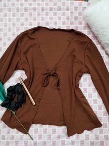 Cute Brown Tie Front Top