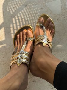 Gold Wedge Heel Sandals (NEW)