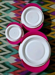 Set Of 3 Pink And White Milton Casseroles