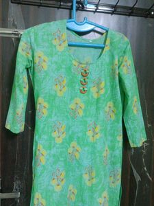 Mint Green Pure Cotton Kurti Trendy Design Floral