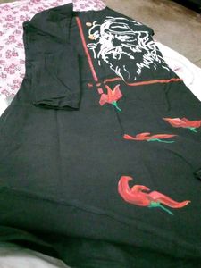 Hand-printing Black Kurta pure cotton