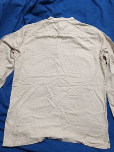 E.T.A. Beige Linen Band Collar Shirt - Size L