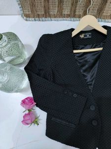 Korean Black Textured Blazer Coat