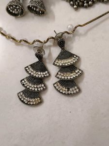 Silver Earring 3 Sets with Pearl Hair Band