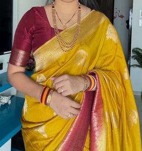 Dola Silk Saree With Contrast Stitched Blouse
