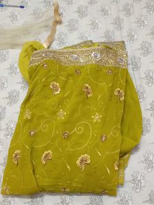 Elegant Green & Gold Embroidered Saree