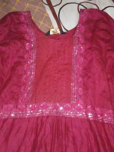 Maroon Embroidered Kurta