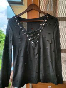Gothic Cut Out Tie Up V-neck Top