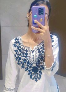 Elegant White Embroidered kurti