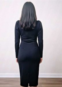 Elegant Black Bodycon Midi Dress