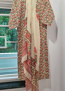 Floral Print Cream Kurta Set