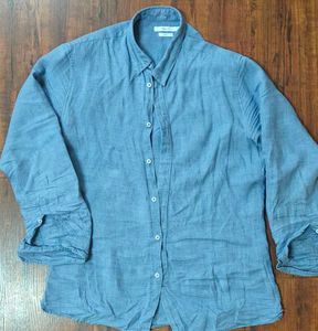 Blue Linen Button-Down Shirt