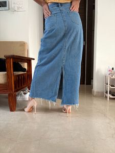 denim long skirt