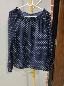 Navy Blue Polka Dot Top