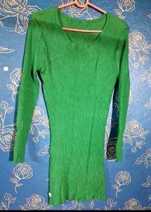 Green Ribbed Long Sleeve Top