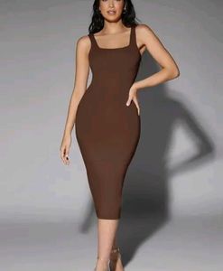 Brown Midi Bodycon Dress