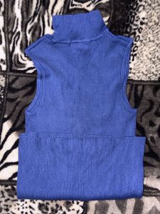 Blue Sleeveless Turtleneck Top