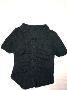 Black Ruched Knit Top