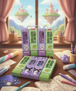 Cute Cartoon Pencil eraser sharpner & scale Set of