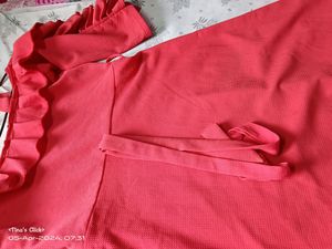 Cute Pinkish Red Puff Sleeve Off Shoulder Dress