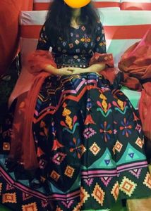 Multi coloured mirrorwork ready to wear lehenga