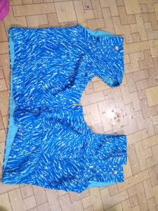 Blue Floral Saree with readymade Blouse