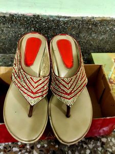 Red & Gold Embellished Sandals