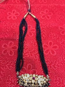 Designer Black Moti Golden Necklace
