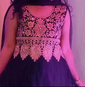 Black &amp; Gold Bharat Net Anarkali Dress.