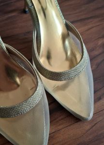Gold Pointed Strapped Heels