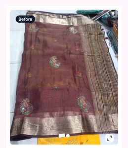 Elegant Brown Silk Blend Saree