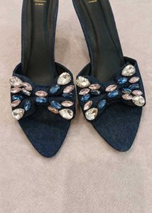 Rhinestone Denim Heels...size39