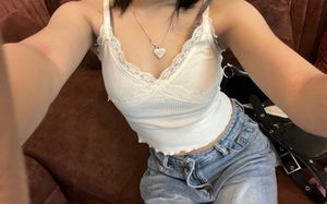 White Lace Trimmed Ribbed Top