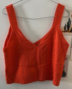 Orange Knit Crop Tank Top