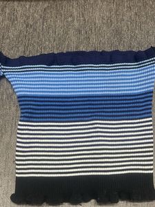 Chic Striped Off-Shoulder Ribbed Knit Top