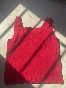 Red Ribbed Button Tank Top