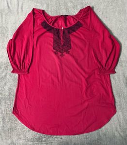 MAX - Red Embroidered Tunic Top