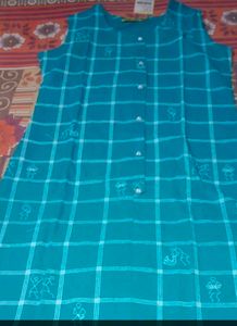 Blue Plaid Kurti Pant Set