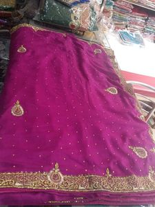 Purple & Gold Embellished Saree