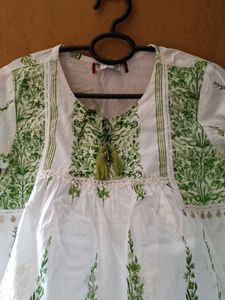 White & Green Printed Top